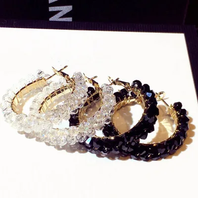 

Hot Sale S925 Sterling Silver Needle 3.8cm Round Circle Shiny CZ Crystal Hoop Earrings Rhinestone Hoop Earrings For Women