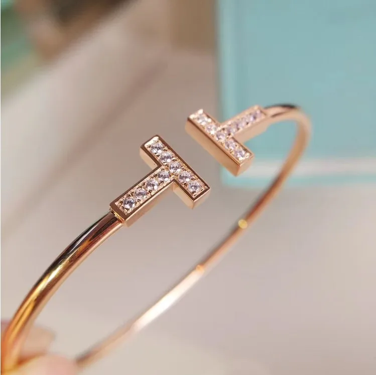 

Classic Double T Narrow Wire Zircon Bangle Adjustable Bracelet For Women Shenzhen Fine Jewelry Factory Wholsale