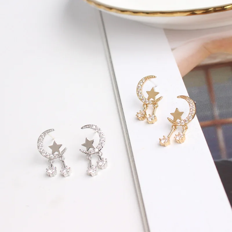 

925 Sterling Silver Star And Moon Tassel Earrings 2021 New Trendy Earrings