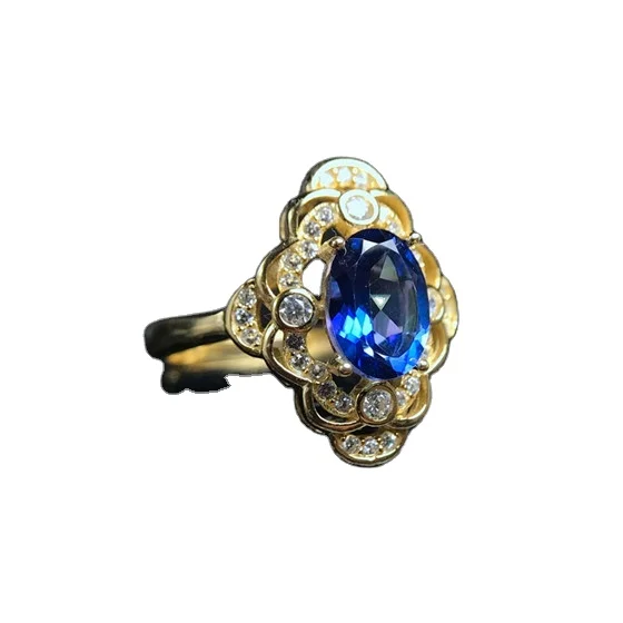 

Gold Plated 925 Sterling Silver Blue Topaz Ring for Women, White gold/ white gold