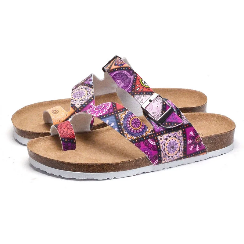 

LX-068 bohemia floral print Plus size cork sandals for man & women summer beach flip flop flat sandals, Picture show