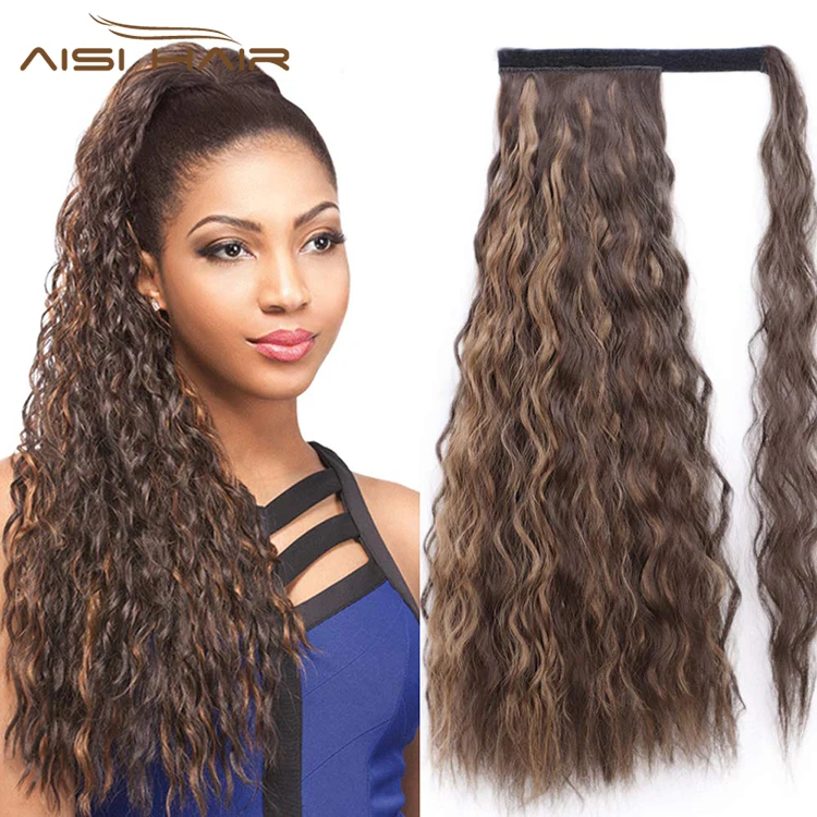

Aisi Hair Ombre Brown Long Wavy Clip In Ponytail Hairpiece Heat Resistant Synthetic Fiber Hair Clip In Extensions For Women