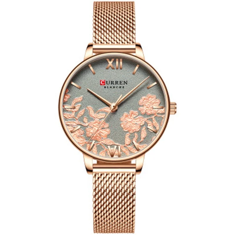

Curren 9065 Stainless Steel Rose Gold Mesh Bracelet Flower Quartz Curren Watches For Women Reloj Mujer