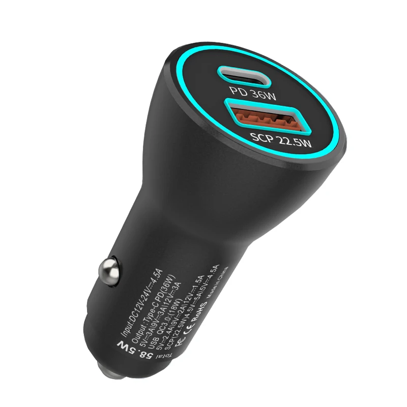 

Promotional Fast Charging Dual Usb PD Type c 3.0 Universal 12v Car Charger Accessories 2 Ports Car Cigarette Usb Charger, Black