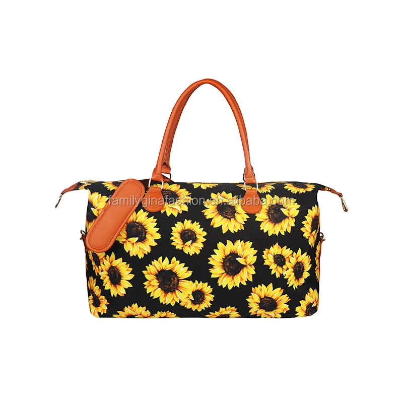 

Sunflower Duffle Totes Monogrammed Canvas Sunflower Print Weekender Overnight Bags, As picture show