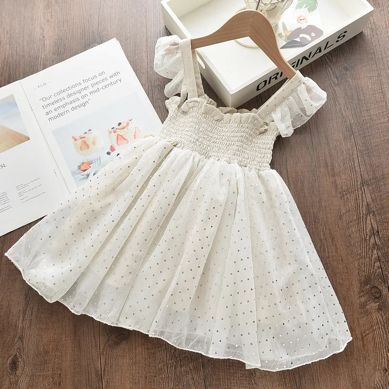 

B54485A 2021 New style summer fashion little girls fancy sleeveless dress, White