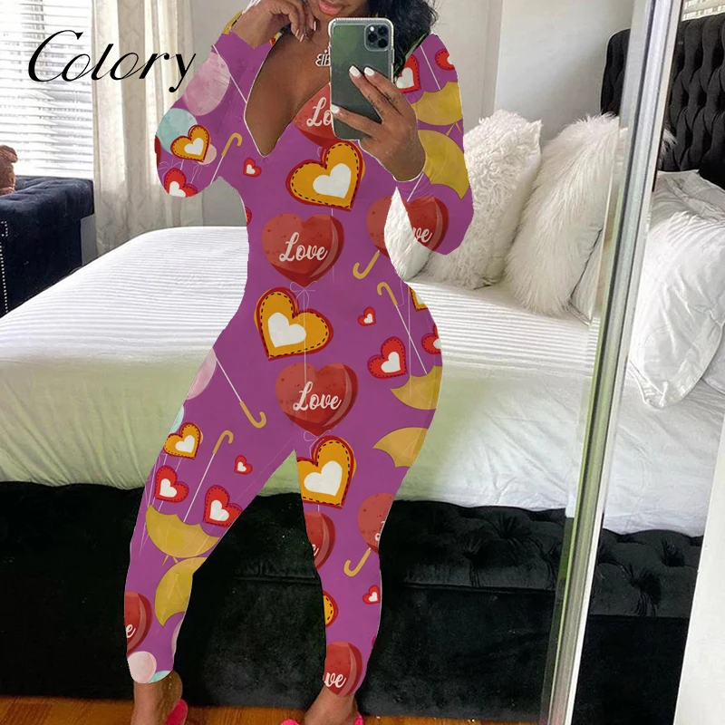 

Colory Long Sleeve Print Women Onesie Pajamas Butt Out, Picture shows