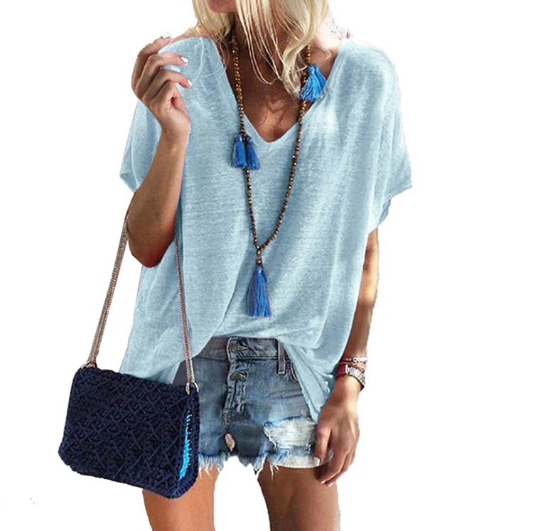 

Summer loose V-neck European and American women's short-sleeved T-shirt