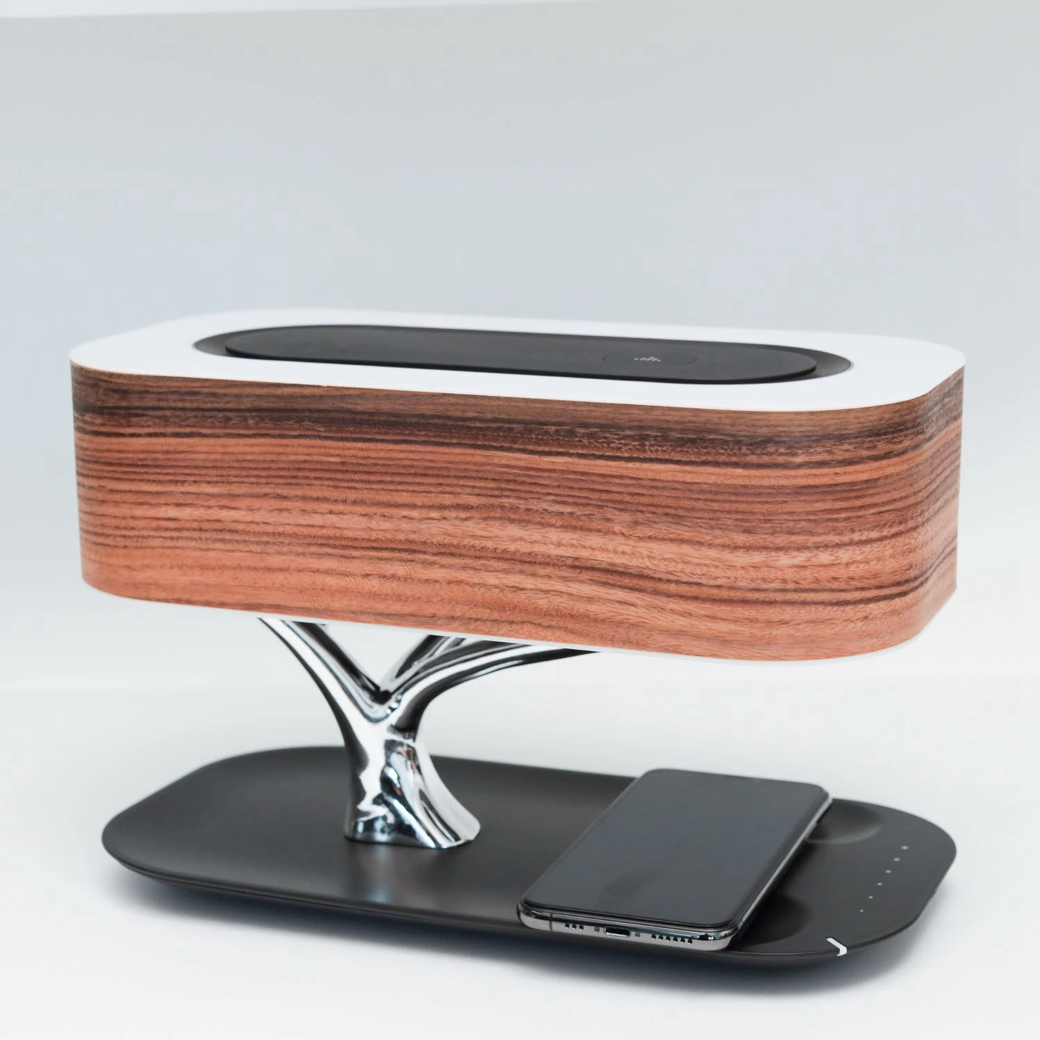 

Smart home night table lights BT speaker desk lamp with phone wireless charge function, Black wood