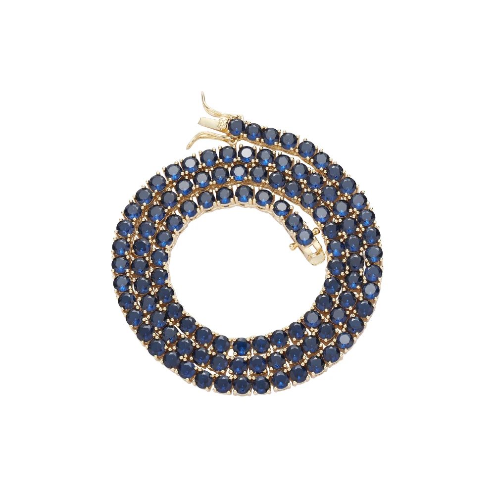 BC206  4mm 16" 18" 20"  Brass Blue CZ Tennis Chain  Necklace Hip Hop Bling Jewelry Zircon Tennis Chain Iced Out