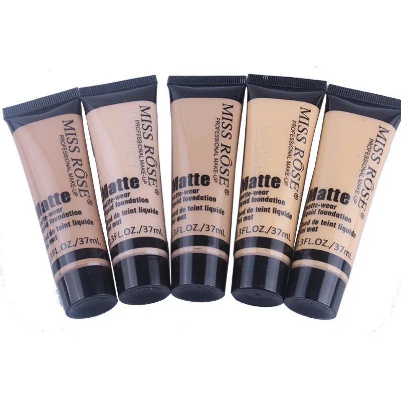 

Miss Rose 37ML Base Foundation Makeup Matte Oil-control Concealer foundation Maquillaje applied with Foundation Brush, 5 colors