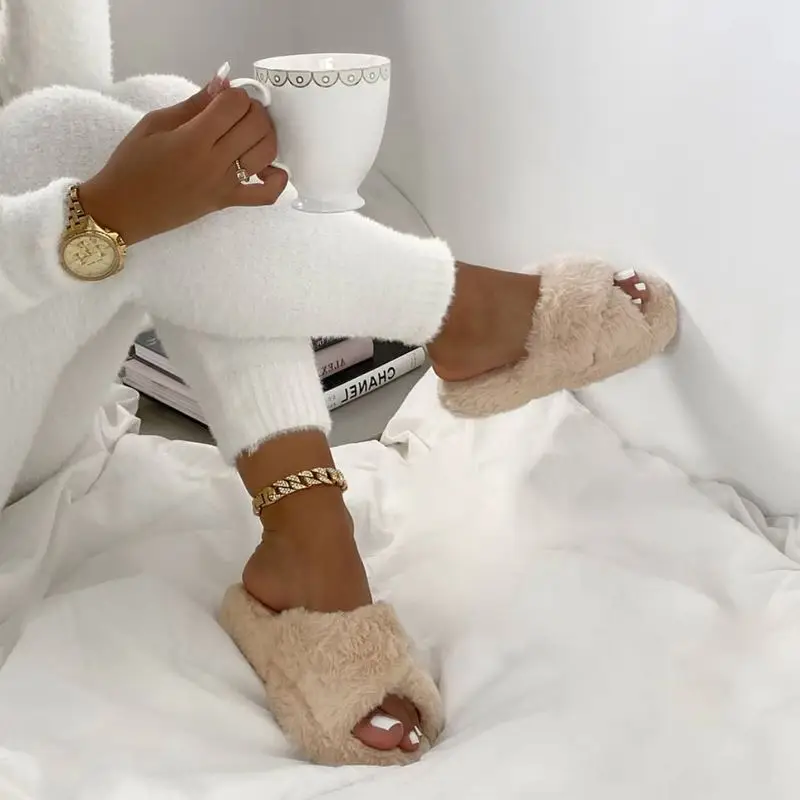 

sexy women fashion mink slides slippers Ladies Casual women Flats fur slide women slipper