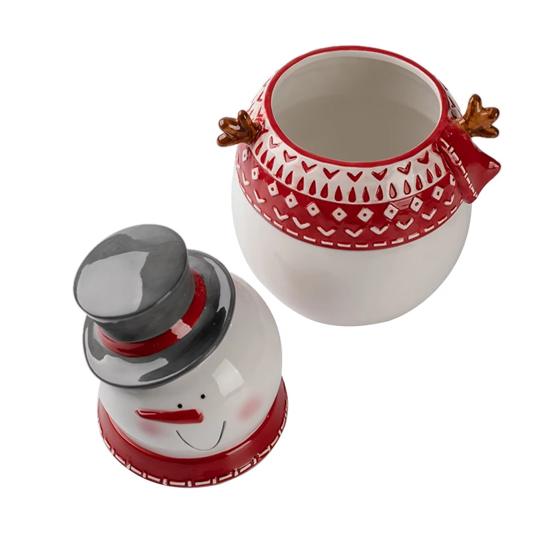

Custom Oriental Art Ceramic Knitted Snowman Shaped Cookie Jar, Customized colors