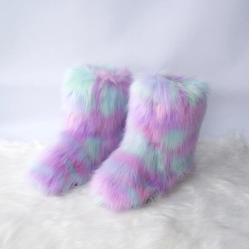 

Wholesale new high quality fashion keep warm shoes colorful furry winter faux fur boots Women winter boots, Mixed colors