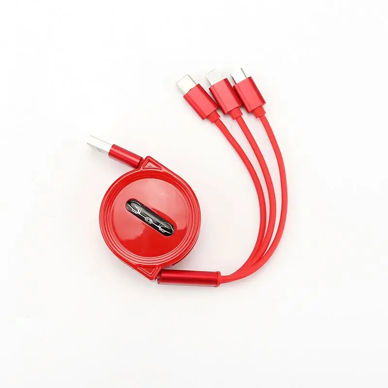 

Usb 3 In 1 Cable Retractable Charging External Woven Mesh Data Cables, Red. blue. white. black