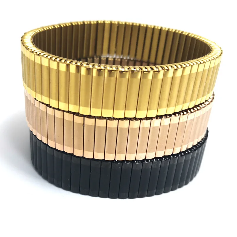

2021 Drop shipping trendy fashion women's/men's Gold brick plated stainless steel stretch bracelet