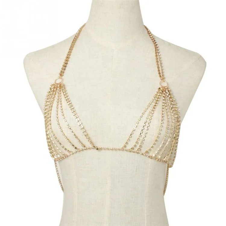 

Women Body Chain Belly Waist rhinestone Bra Chest Bikini Beach Jewelry, Picture