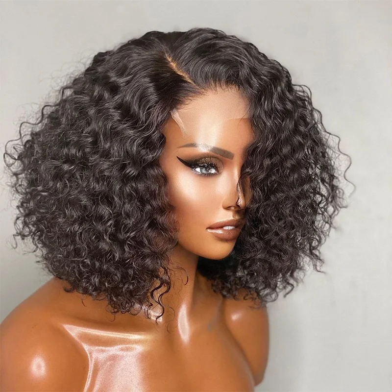 

Hot Beauty Raw Brazilian 4X4 Transparent Lace Wig Wholesale Virgin Human Hair Cuticle Aligned Wigs Short Curly Bob Wig