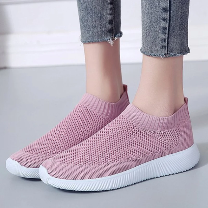 

Plus size 43 Casual Flat Knit Sock Running Shoes Slip on Fashion Ladies Women Sneakers, Picture