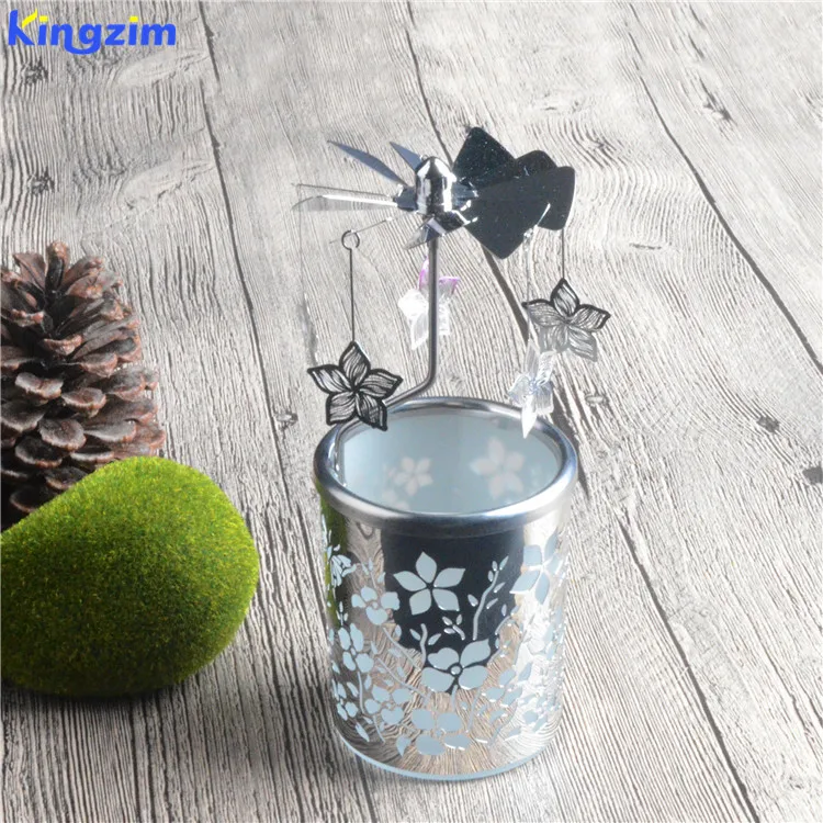 Xmas Spinning Tea Light Gold Aromatherapy Candle Cup Rotating Candlestick Holder Accessories
