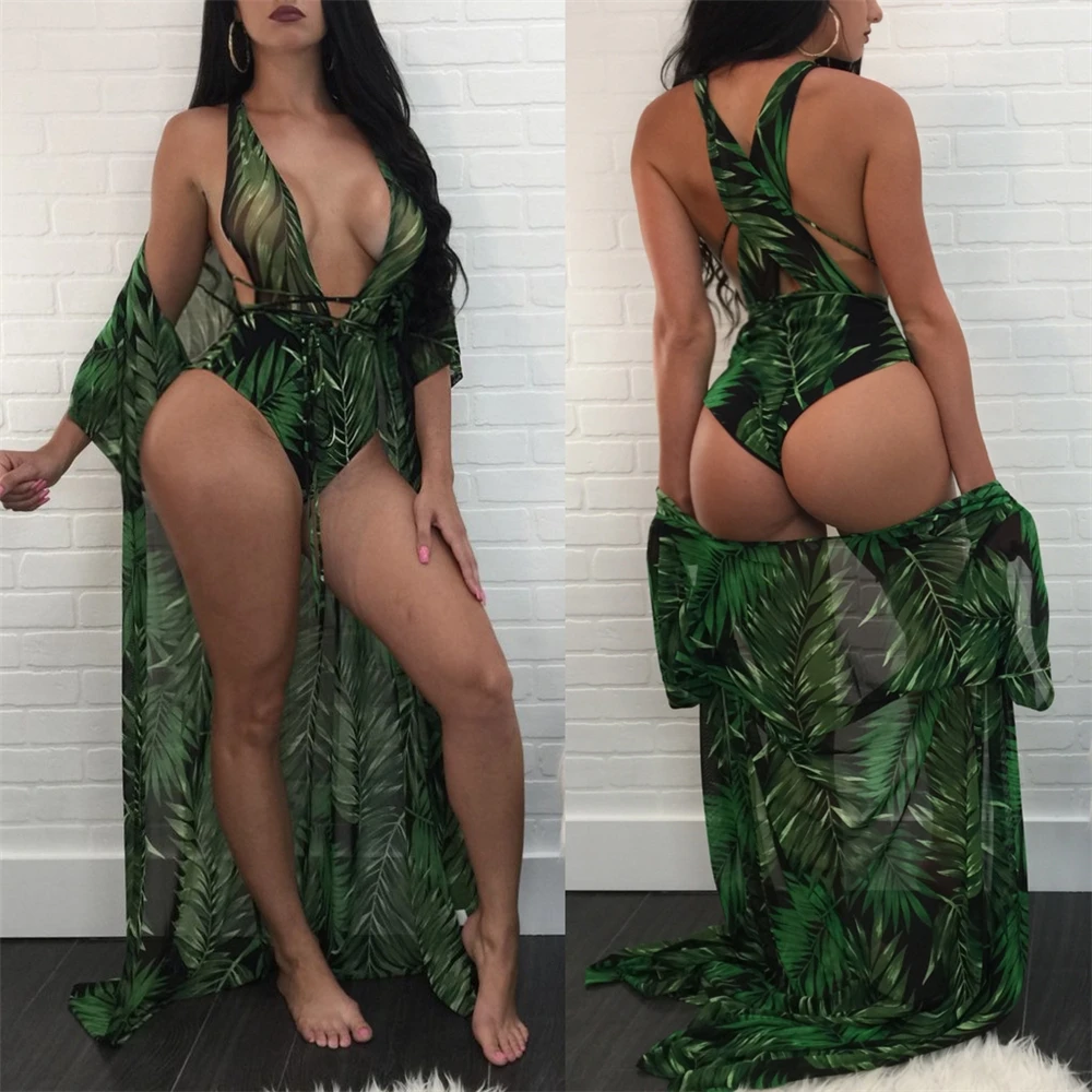 

MD-20031558 New Women Sexy Printing Jumpsuit And Cloak Bathing Suit Swimsuit Female 3 Piece Suit Swimwear Bikini