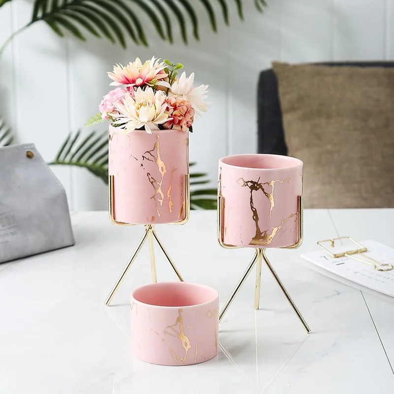 

Nordic ins home office desktop simulated flowerpot with fleshy flowers /gold-plated iron pot(no frame), White/black/green/pink/grey