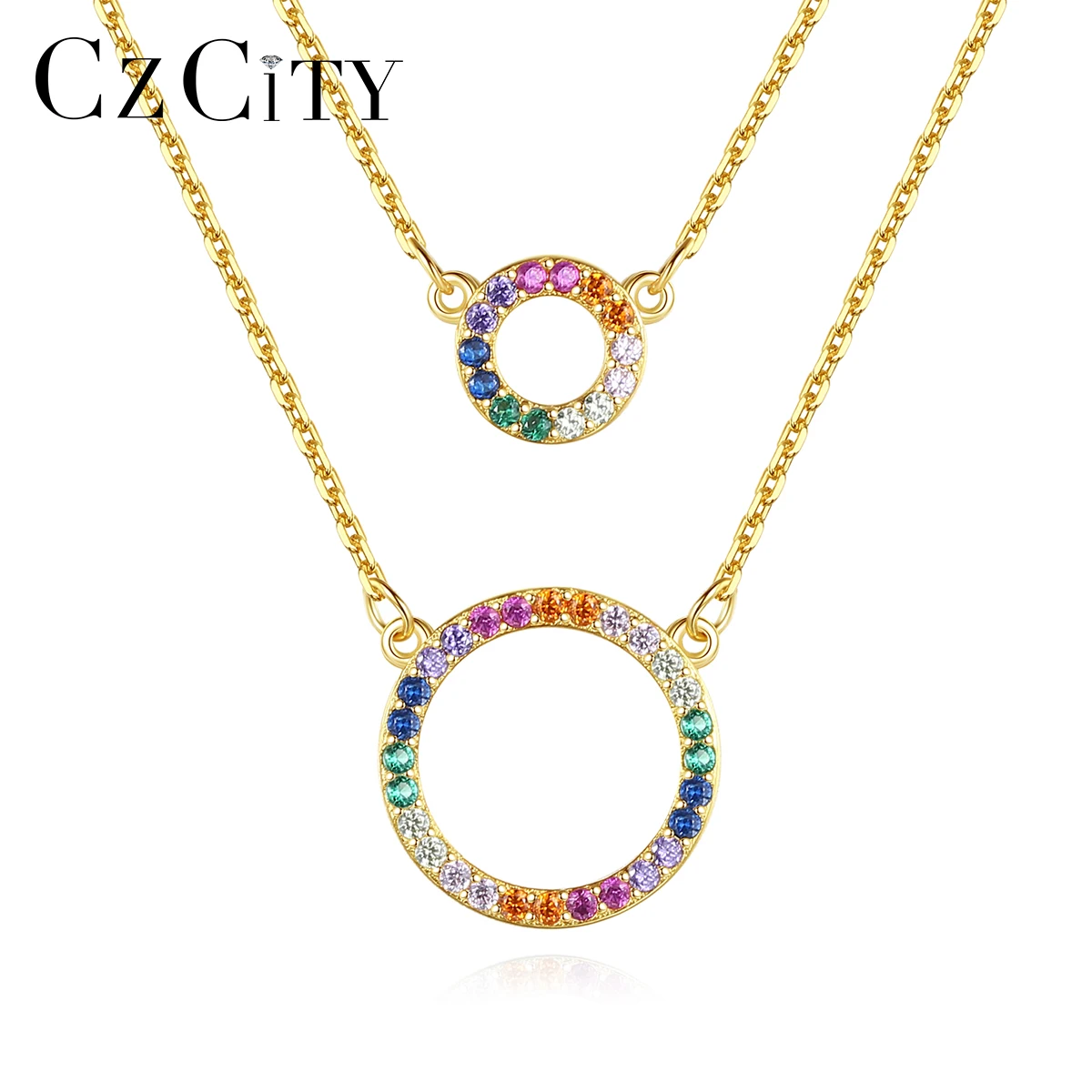 

CZCITY Mulitiple Color Zircon Paving Setting Multilayer Necklace for Women Diamond Pendant Necklaces