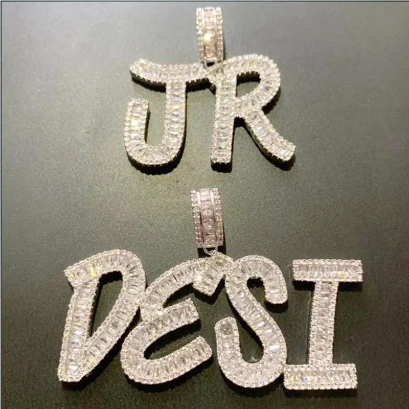 

Iced Out Baguette Initials Gold Silver Bling Zirconia Hip Hop Custom Name necklace