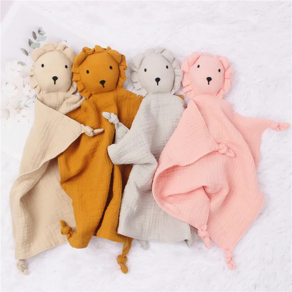 

Kids Fashion Sleep Toy Soothe Appease Towel Bibs Newborn Sleeping Dolls Little Lion Baby Cotton Muslin Blanket, Photo showed and customized color
