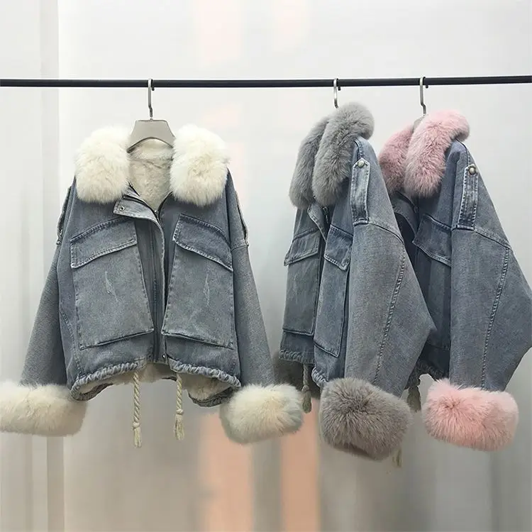 

Factory Price high quality ladies winter denim coat women jean jacket with fur