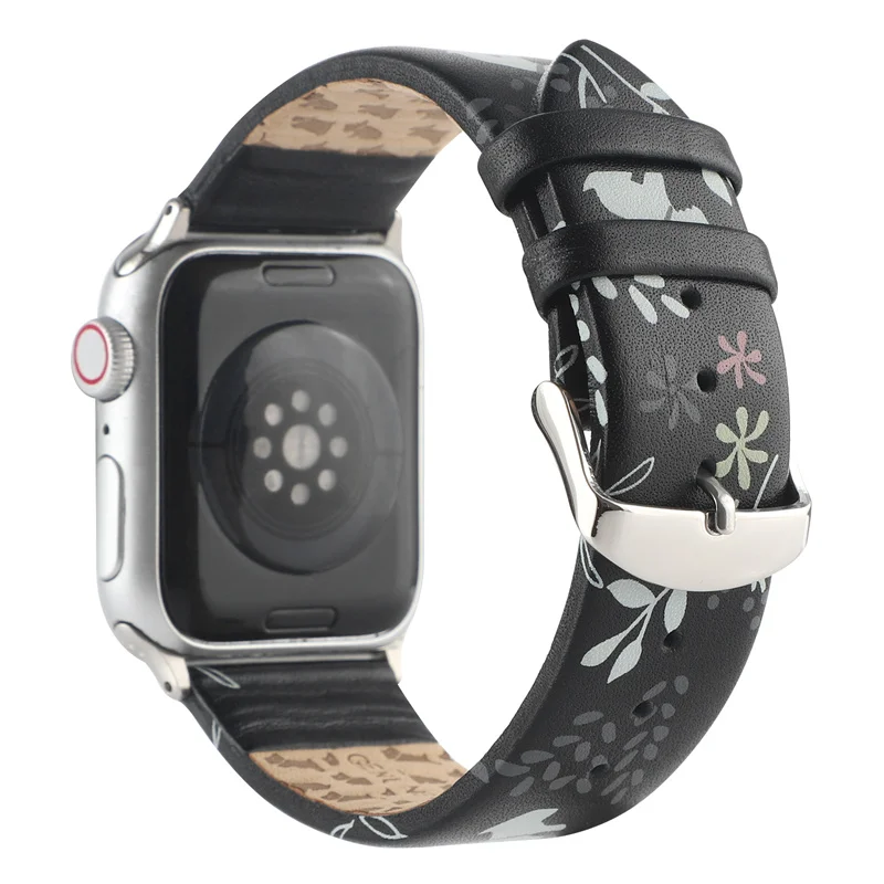 

Genuine Leather Watch Strap For Apple Watch Band Women Fahion Charms Wristband 44mm 40mm 42mm 38mm