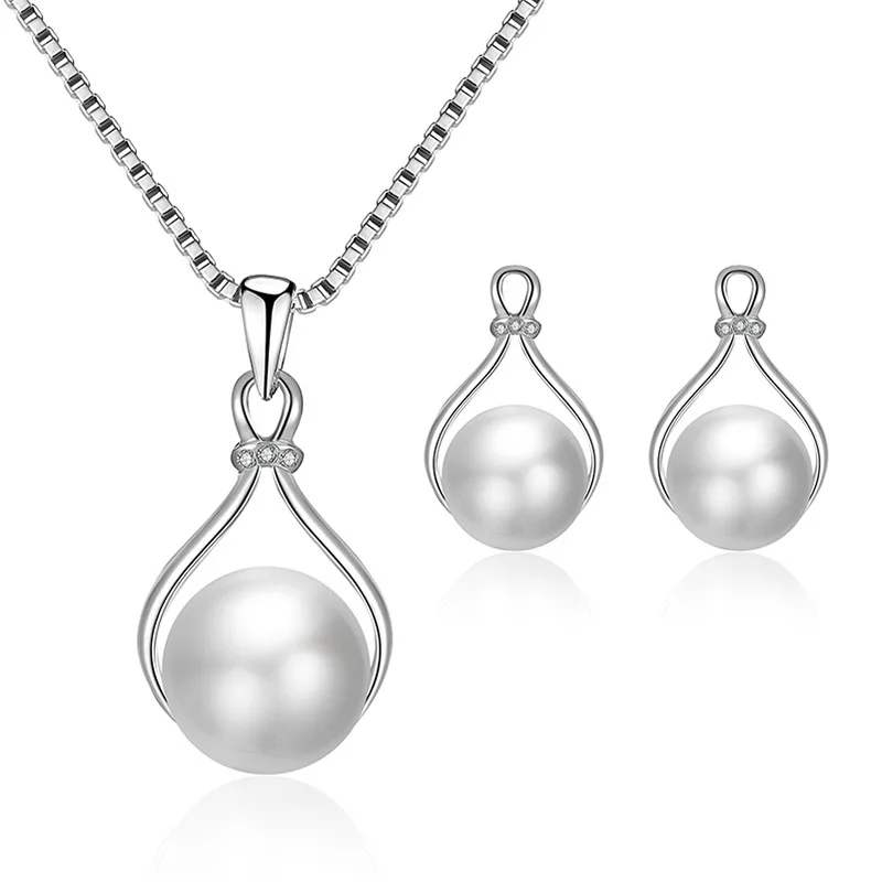 

Fashion Jewelry Set for Women Silver Pearl Necklace Earrings Set Wedding Jewellery Sets for Brides Bridesmaids