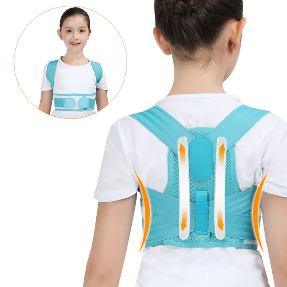 

Back Relief Correction Adjustable Support Belt Posture Corrector For Children, Pink blue
