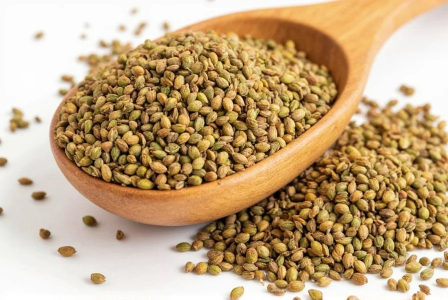Coriander seeds next to a ruler