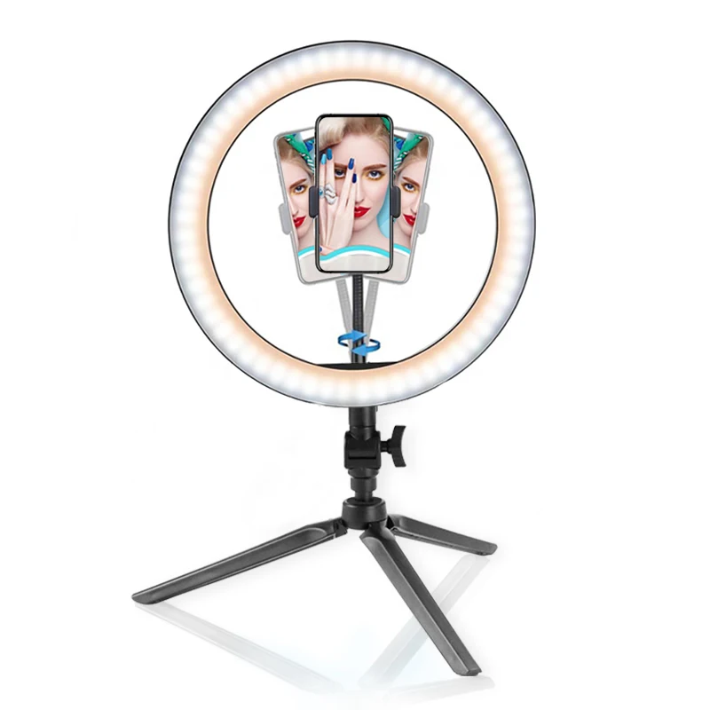 

selfie ring light with stand,10" 26cm with Phone Holder, Dimmable Desk Makeup Ring Light, Perfect for Live Streaming, TikTok, Black