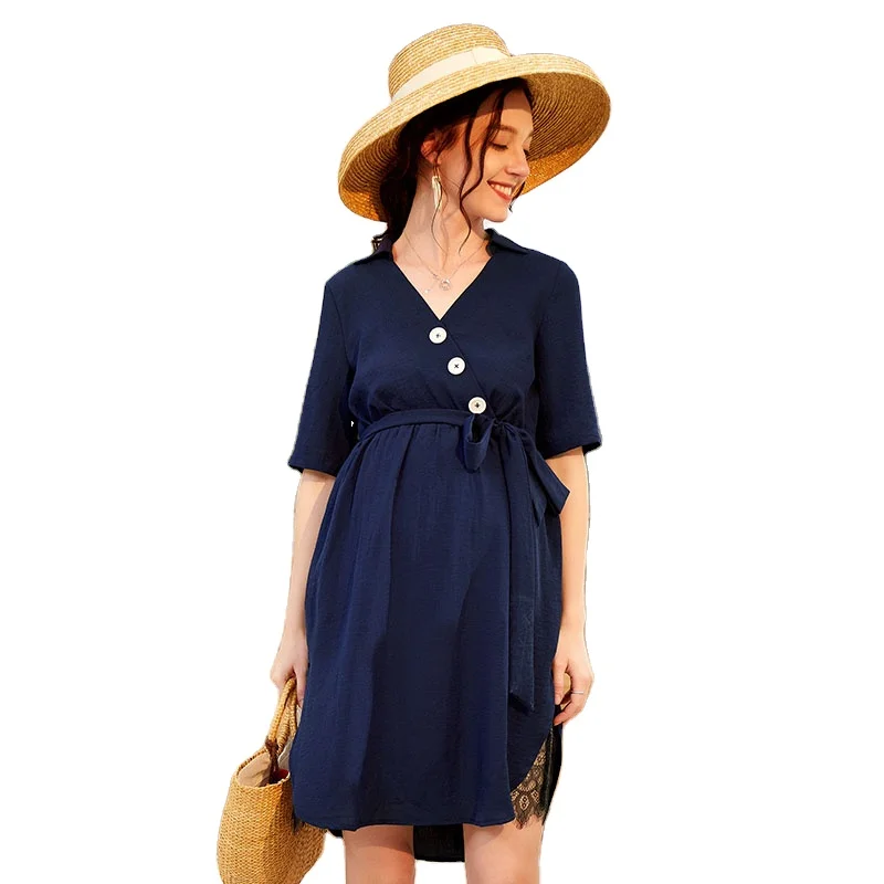 

Fashion Trendy China Half sleeve Summer Maternity Clothing Maternity Breastfeeding Dress For Women, Blue