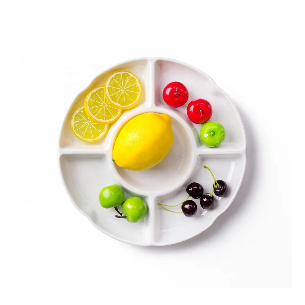 

Sectional Round Plastic Serving Tray  Divided Platter Food Serving Plate for Dessert Fruit Snack and Appetizer, White