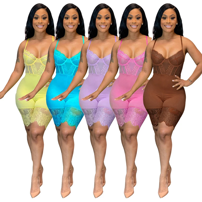 

New Bodysuit For Women Sexy Lace Bodycon Body Suit Shorts Playsuit Deep V Romper Jumpsuit, 6 colors