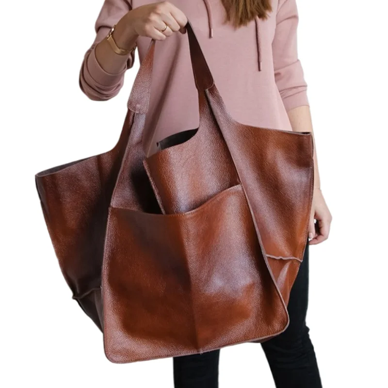 

Wholesale Oversized bag Large leather tote bag, Slouchy Tote Bag, Cognac Handbag for Women, Picture