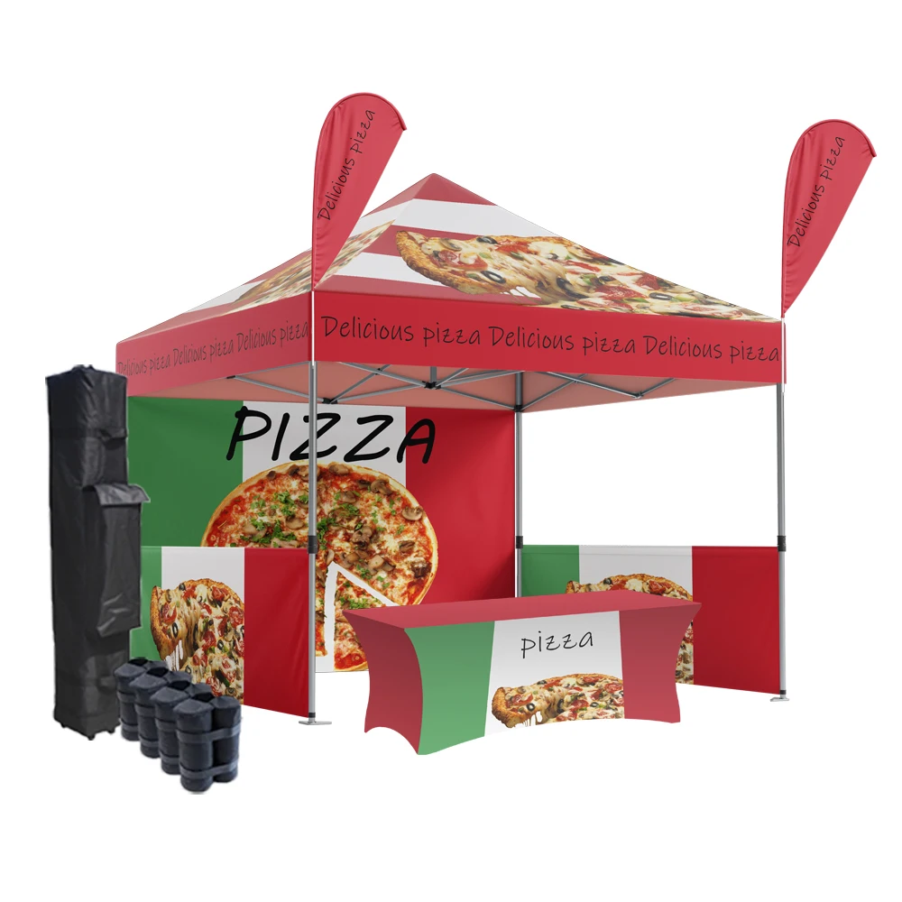 Pop up Frame Canopy Tent Side Wall Custom Printing Advertising Feather Banner Flag Canopy Tent 10*10ft Food Gazebo