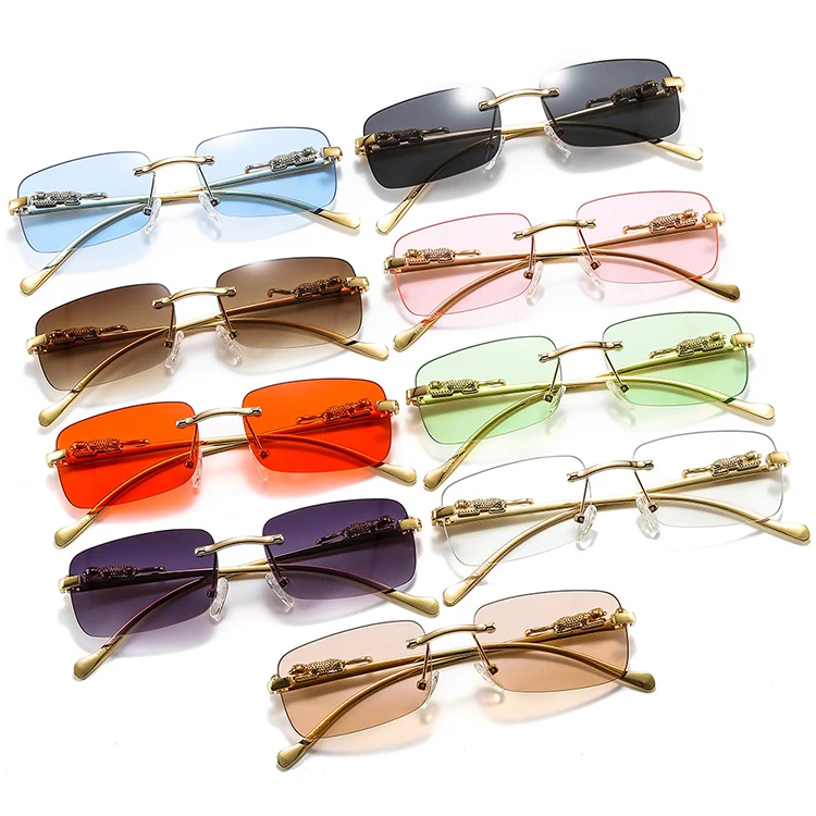 

2021 Fashion Classic Polarized Glasses UV Lentes De Sol Lens Metal Retro Wholesale Rimless Cheetah Sunglasses