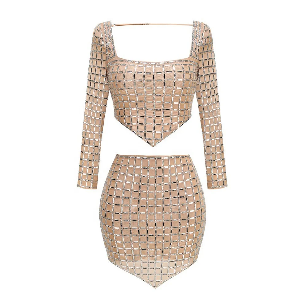 Crystal Two Piece Top Mini Skirt Set
