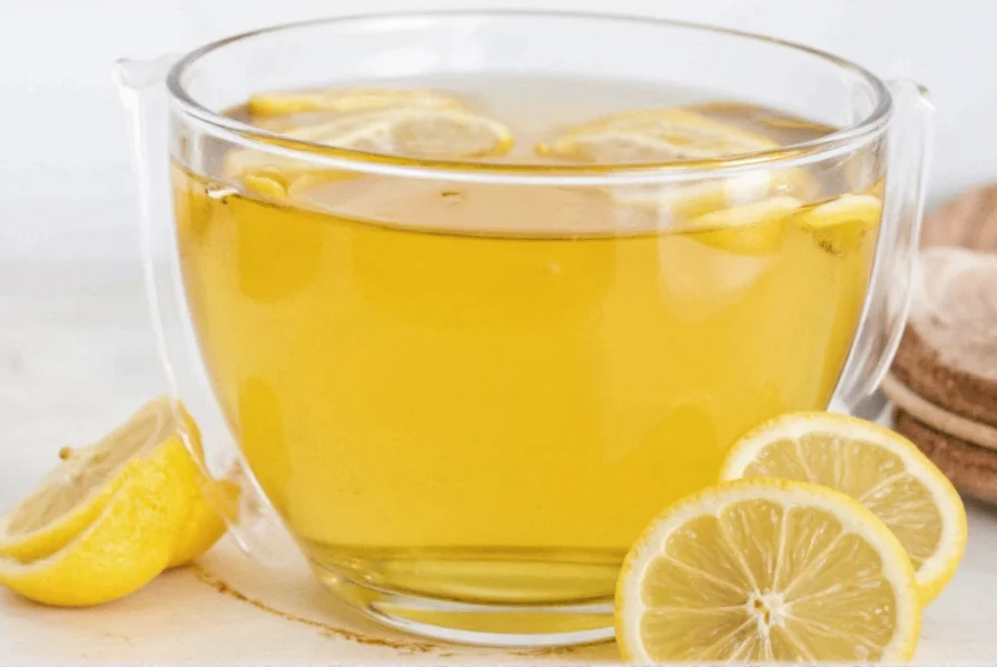 Step-by-step preparation of lemon ginger tea showing fresh ginger slices and lemon wedges steeping in hot water