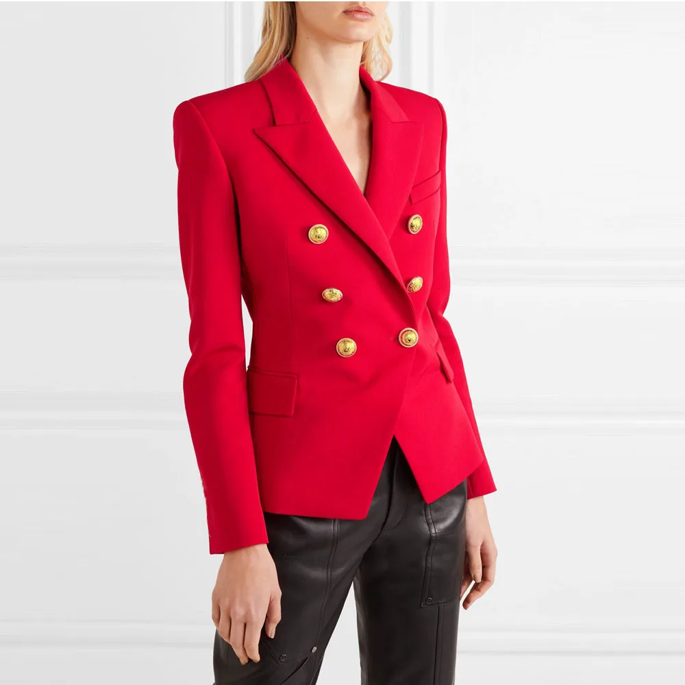 

Women Blazers Fashion Women's Suits Gold Buttons Double Breasted Blazer Jacket Ladies Coats Outerwear XXL Y12646