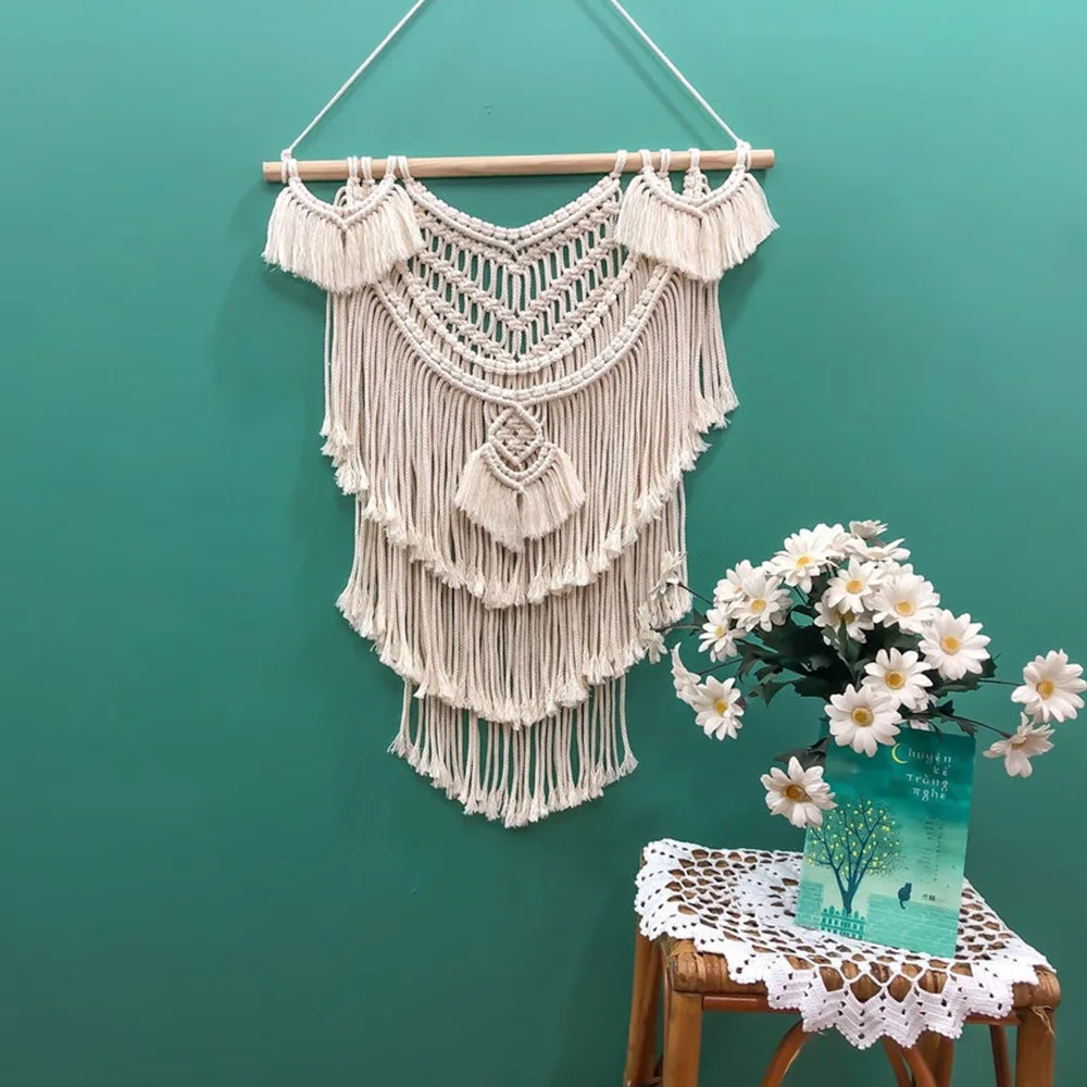

Wholesale large hand made art and craft bohemian wall decor hanging macrame curtain for home wedding decoration, White or customized