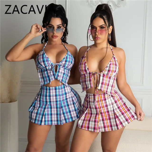 

Zacavia New Style Hot-selling Personalized Plaid Two-piece Pleated Skirt Set, Picture color