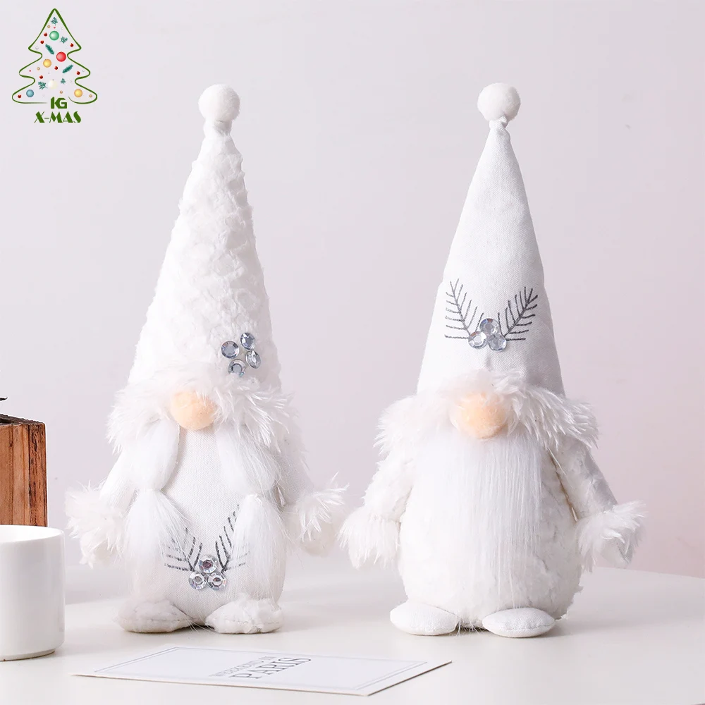 

KG Xmas Ready To Ship Noel Navidad Natale 27cm White Plush Velvet Gnome Doll Festival Decor Faceless Christmas Elf Gnome