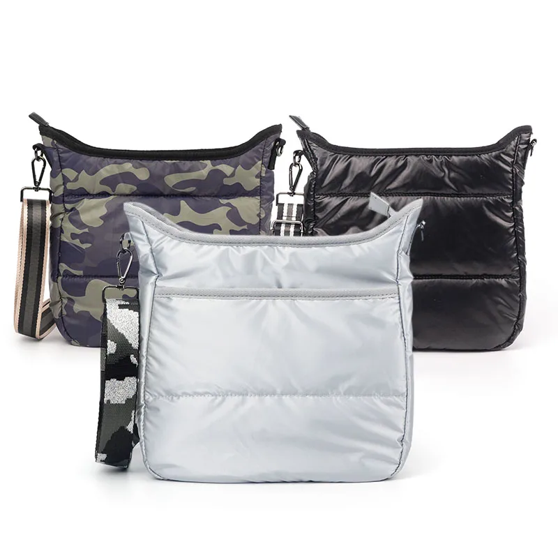 

HonourMe 2021 fashion nylon puffer ladies messenger bags bumble crossbody bag hobo handbag, Sample or customized