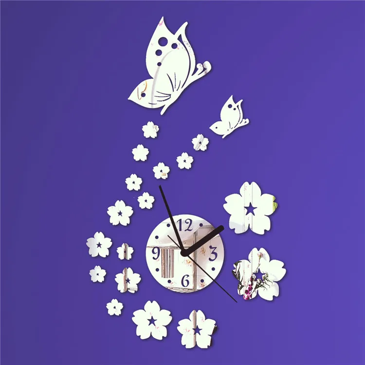 

Hot Design Novelty Mirror Clock Acrylic Diy Wall Clock 3d Silent Mute Butterfly Wall Clock