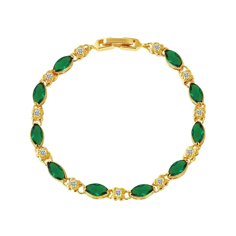 

Vietnamese Sand Gold Simple 24K Gold Women'S Hand Jewelry Brass Gold-Plated Gemstone Crystal Bracelet Women